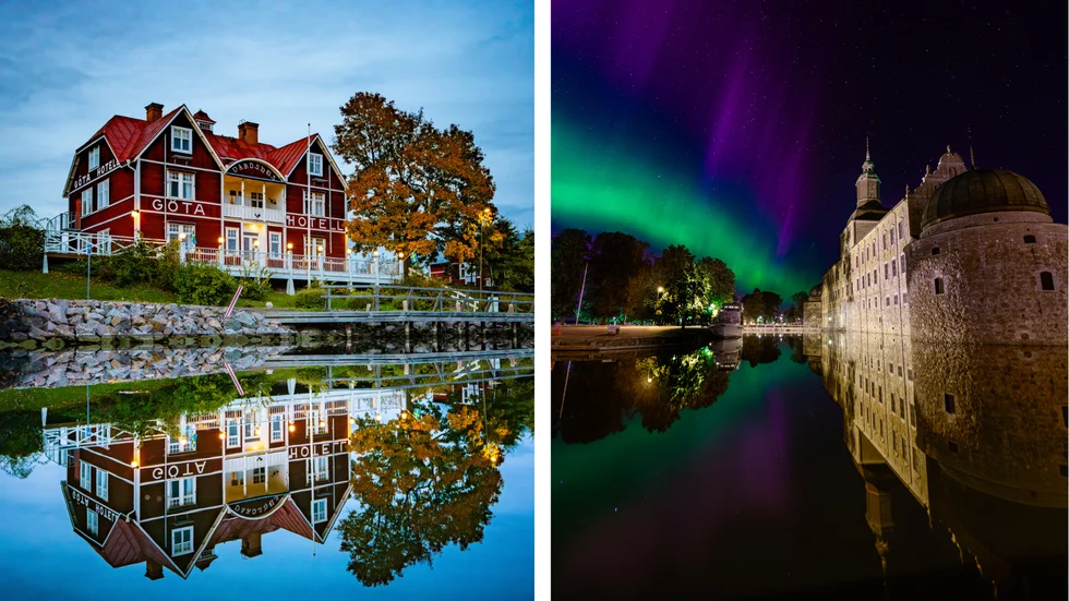 Carl Schnells vinnarbilder från 2023 och 2024. Till vänster: Göta Hotell. Till höger: Vadstena slott.