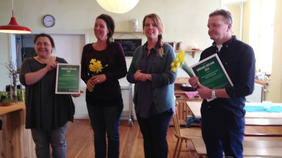 Från Orionskolans kök, Wictoria Prenell, Pernilla Hjortenskog och Sanna Hjortenskog och längst till höger Sven Sandström, Elbil Gotland.