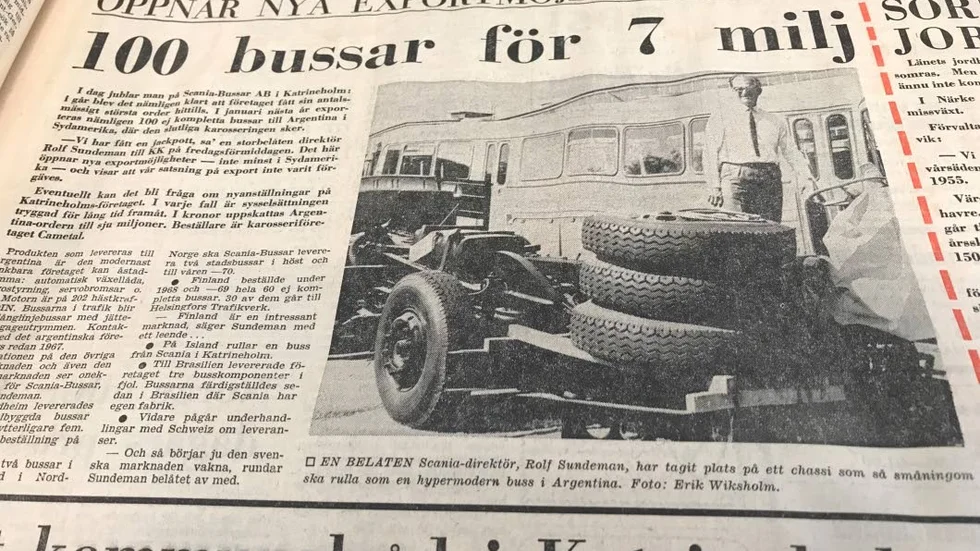 Scania-Bussars direktör Rolf Sundeman var jublande glad för 50 år sedan eftersom företaget fått en stororder till Agentina.