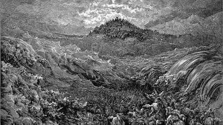När Israels folk gjorde uppror mot orättvisor och förtryck i Egypten pekade Moses ut vägen med sin hand och folkets Fader, Herren, gav dem väg över Röda havet.Bibelillustration: Gustave Doré.
