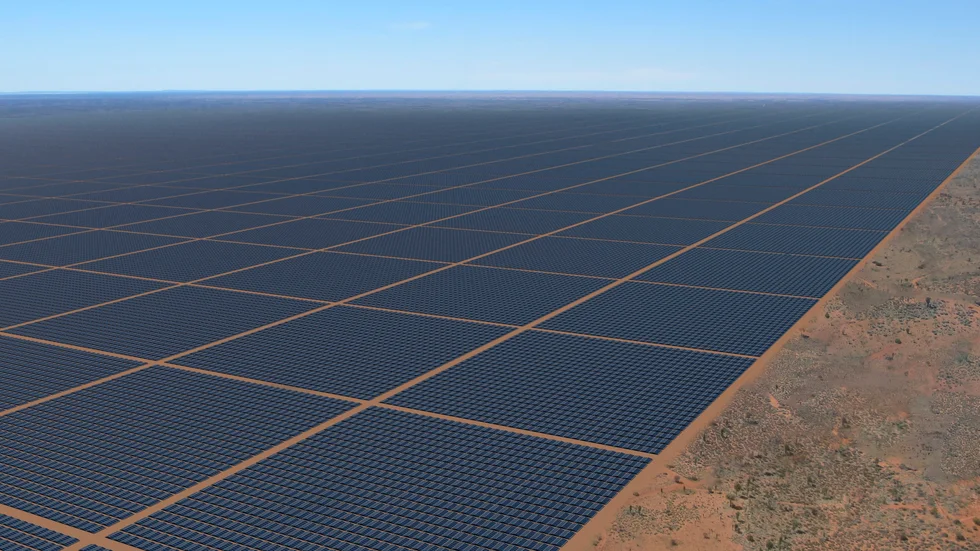 Så här kan den gigantiska solcellsparken i Northern Territory komma att se ut. Animering från företaget Sun Cable.