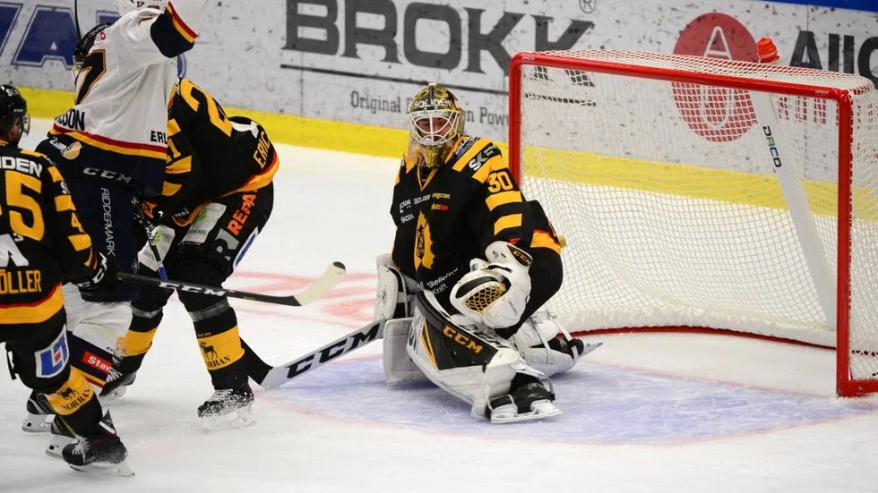 Henrik Eriksson jublar efter att han ha tryckt in matchvinnande 1–2 i den första perioden. Efter torsdagens förlust har Skellefteå nu fem poäng upp till slutspelsplats.