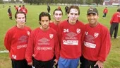 Tränaren Josef Massi har en rad gamla IFK:are i laget. Från vänster: Peter Röstlund, Mussa Yavsan,  Samir Gezici, Johan Tainio och Josef Massi. I bakgrunden .  På bilden saknas Lollo Aranda och Simon Gezici, också med IFK-förflutet. 
FOTO: NICLAS SANDBERG