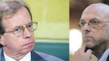Hans Dahlgren (t v) och Lars Danielsson måste träda fram och berätta hur det var med telefonsamtalen. Annars har Sverige ett Telefongate, skriver Widar Andersson. Foto: Scanpix och Pressens Bild