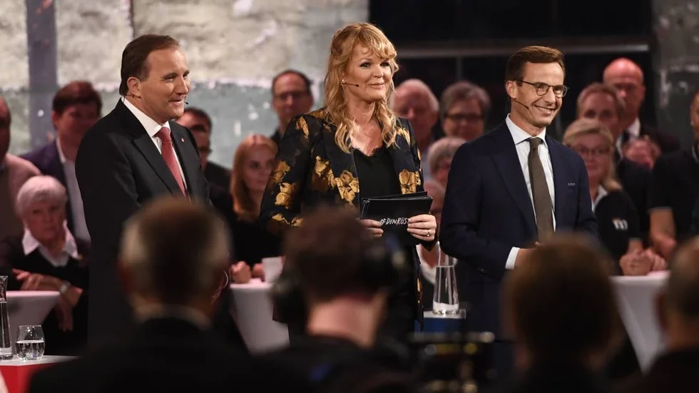 Stefan Löfven (S) och Ulf Kristersson (M) i "Duellen" i SVT igårkväll.