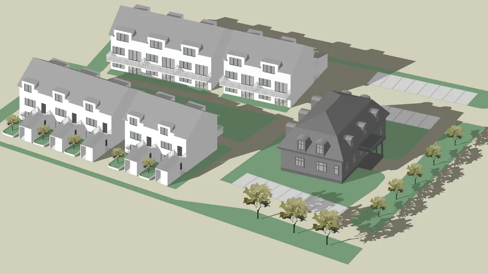 Fastigheten på Mjölbyvägen 16 är ett före detta ålderdomshem, kommunhus och flyktingboende. Så här föreslår ägaren att det ska se ut efter att detaljplanen ändrats.