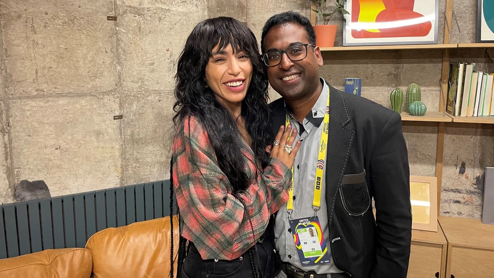 Schlager-Stefan Eriksson från Eskilstuna är på plats i Liverpool och har träffat Loreen.