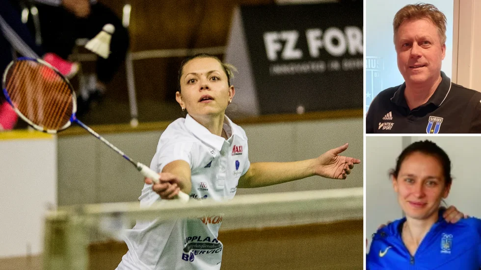 Aldrig tidigare har två kvinnior coachat ett elitserielag i badminton. På lördag spelar Fyrisfjädern SM-final. T v Larisa Griga när hon var aktiv, längt upp t h sportchefen Kim Knudsen och nederst huvudtränaren Elena Prus.