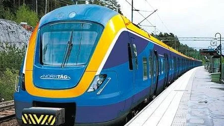 Så här kommer det nya Norrlandståget at se ut. De elektriska motorvagnstågen tillverkas nu och kommer i trafik i höst, när Botniabanan öppnas. De har typnamnet Coradia och i Sverige beteckningen X62.