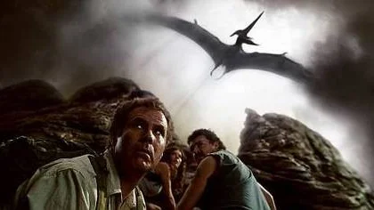 Will Ferrell med de totalt bleka motspelarna Anna Friel och Danny McBride i Land of the lost.