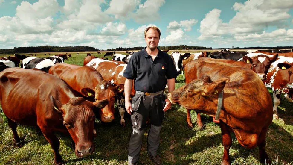 ”Vi märker inte av någon vattenbrist än. Det är torrt på betena men det är vi vana med och vi har bevattning” säger Mats Ekström som driver en mjölkgård i Grillby utanför Enköping 