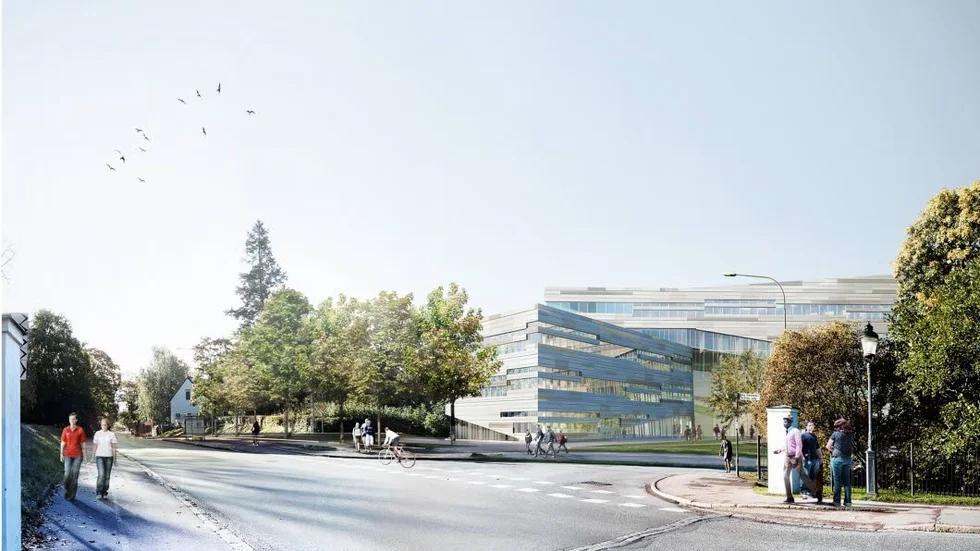 Foto: 3XN
Uppsala universitets nya förvaltningsbyggnad, som kommer bli arbetsplats för omkring 580 personer, ligger i anslutning till Slottet och BOtaniska trädgården. Här en skiss från vyn på Dag Hammarskjölds väg.