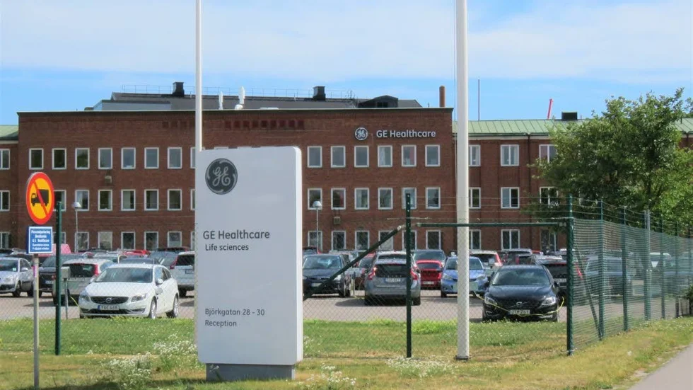 Läkemedelsföretaget GE Healthcares huvudentré i Uppsala.