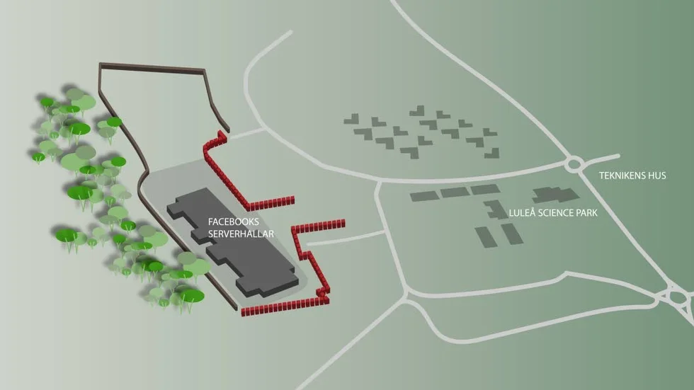 Byggplanen. Facebook vill ersätta stängslet runt serverhallen med en mur.