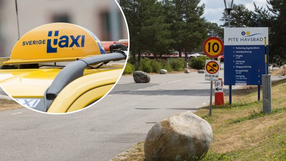 Taxibilarna får inte köra längre än stenarna bakom receptionen.