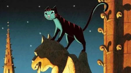 Katten Dino ger sig av på äventyr i Parisnatten.