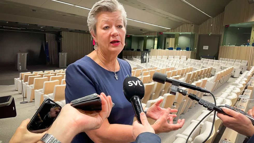 EU:s inrikeskommissionär Ylva Johansson efter måndagens migrationsministermöte i Bryssel.