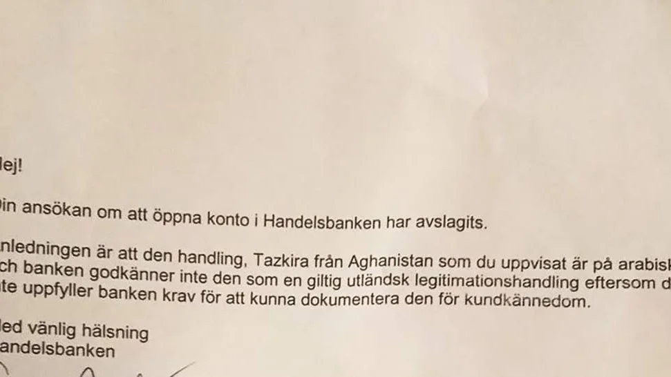 Id-handling på arabiska godkänns inte av Handelsbanken i Gammelstad.