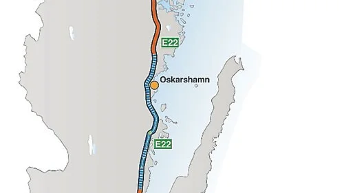 I länet sker mest sänkningar. 33:an mellan Vimmerby och Västervik behåller sin hastighet. En stor del av E22:an mellan Västervik och Kalmar sänks dock till 100 km/h. Illustration: Vägverket.