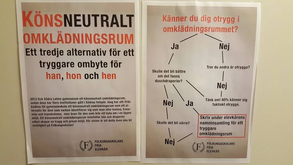 Lagen berör få men är avgörande för deras välmående och hälsa, skriver Liberalerna i en replik. Bilden från ett könsneutralt omklädningsrum till Folkungaskolan i Linköping.