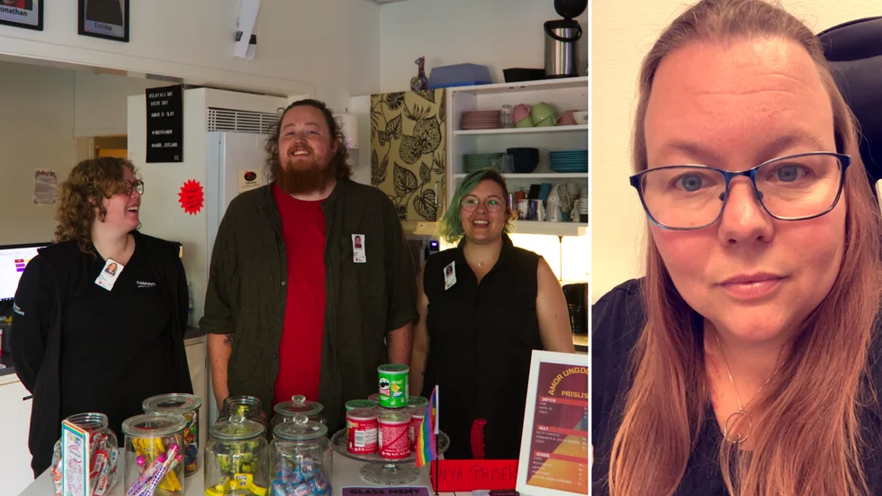 Fredagens kvällspass börjar 16:00. fr. vänster Emma Lennartsson, Jonathan Hägbom, Denise Hägg och Nina Tofftén.