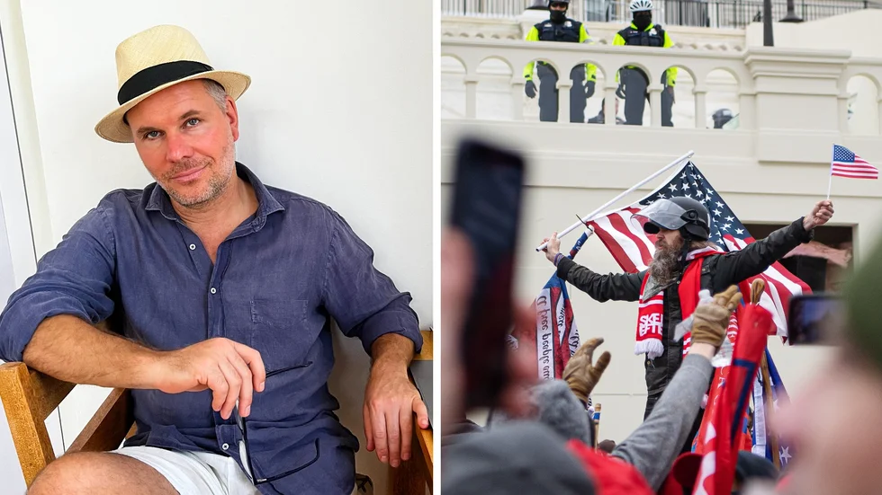 Mattias Löw vill göra ett multidimensionellt porträtt av mannen som stod iförd den röda Skellefteåhalsduken vid stormningen av Kapitolium. "Han har radikaliserats ganska snabbt och det visar sig att det finns en bra person där bakom." säger han.