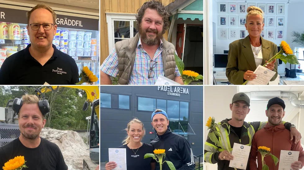 Nicklas Hoorn, Ica supermarket i Åker, Fredrik Åström, Svenska kulturpärlor, Emma Israelsson, Israelsson design & consulting, Johan Zetterstrand, Schakt och sprängteknik nordic AB, Linn Ellfolk och Filip Albertson, Padel arena Strängnäs, samt Christoffer Pakh/Philip Markström, Projektgruppen Sörmland (PGS), är nominerade till Näringslivsdagen i september. På bilden saknas Johanna Battaroff, Svenska kulturpärlor.
