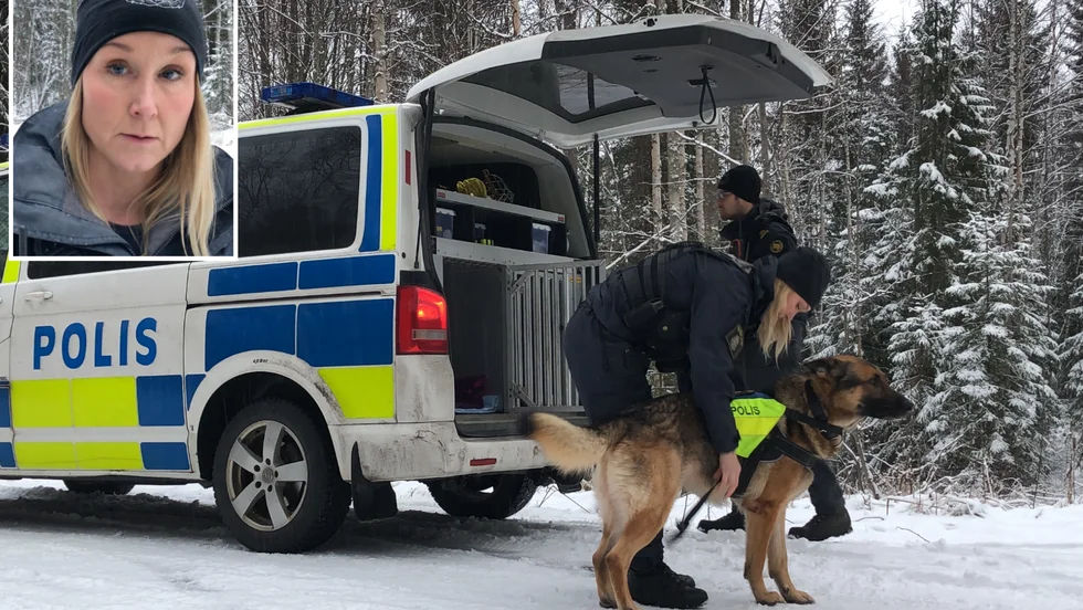 Hundföraren Annika Björk och schäfern Ingo deltog i sökandet på tisdagen.