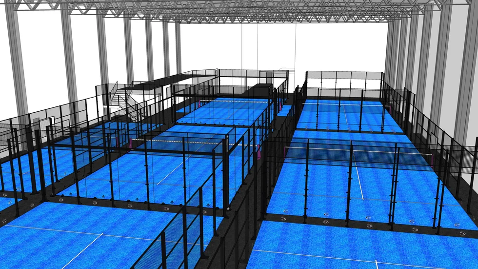 Padelhallen kommer att innehålla två singelbanor och sex dubbelbanor.