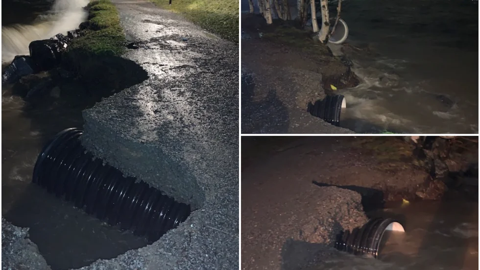 Förödelsen i regnovädret. Gruset spolades bort från den populära Strandpromenaden på "Varvet" i centrala Luleå.