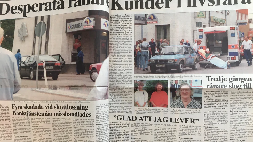 Det var stor dramatik i Vingåker 1995, då Sparbanken rånades av beväpnade män.