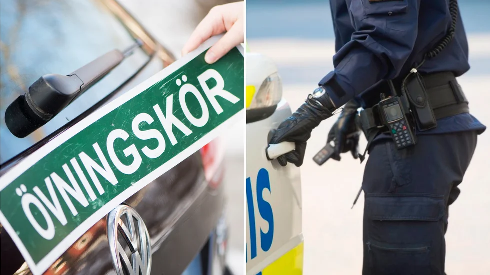 En man i 30-årsåldern stoppades under lördagsmorgonen av polis när han var ute och övningskörde. Han misstänks för en rad brott.
