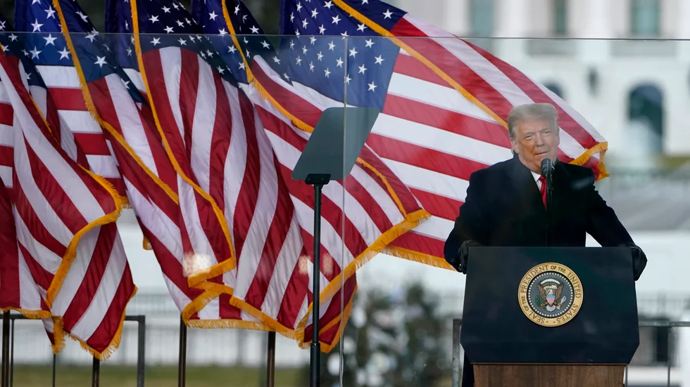 President Donald Trump när han höll sitt tal nära kongressen den 6 januari. Arkivbild.