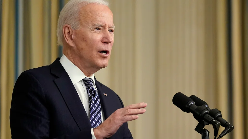 USA:s president Joe Biden under ett tal i Vita huset den 15 mars.