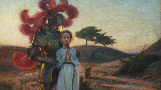 Konstens och sagornas ädlingar har inte mycket gemensamt med verklighetens riddare. Här den romantiska målningen "Riddaren och jungfrun" (1897) av konstnären Richard Bergh. (Bilden är beskuren.)