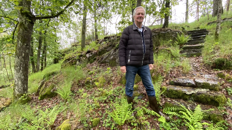 Bengt Sjögren, vice ordförande i Nyköpings hembygdsförening tycker fler Nyköpingsbor borde besöka det svulstiga trädgårdsprojektet vid Stenbro från 1800-talet.