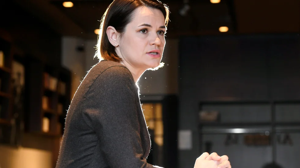 Oppositionsledaren Svetlana Tichanovskaja, här på en bild från Helsingfors i mars i år.