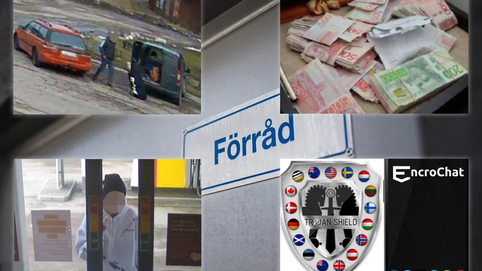 Företagaren från Uppsala misstänks ha levererat narkotika för miljontals kronor, bland annat tio kilo amfetamin till kvinnan längst ner t v. Företagaren ska ha använt en krypterad app kallad Anom.