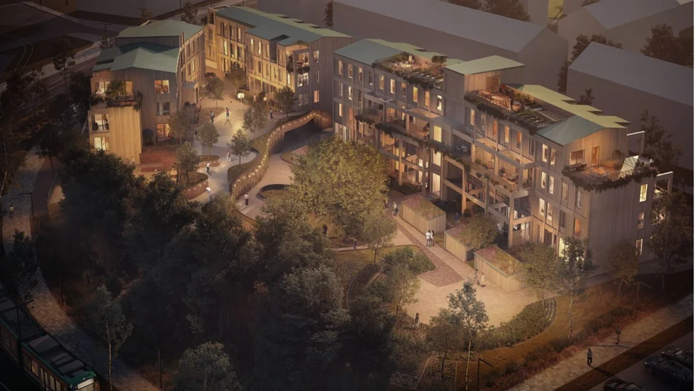 Kulla Hills/Nordic Care och arkitekten Arqly föreslås bli vinnare i marktilldelningstävlingen om att få bygga ett trähus i Sandtorp.