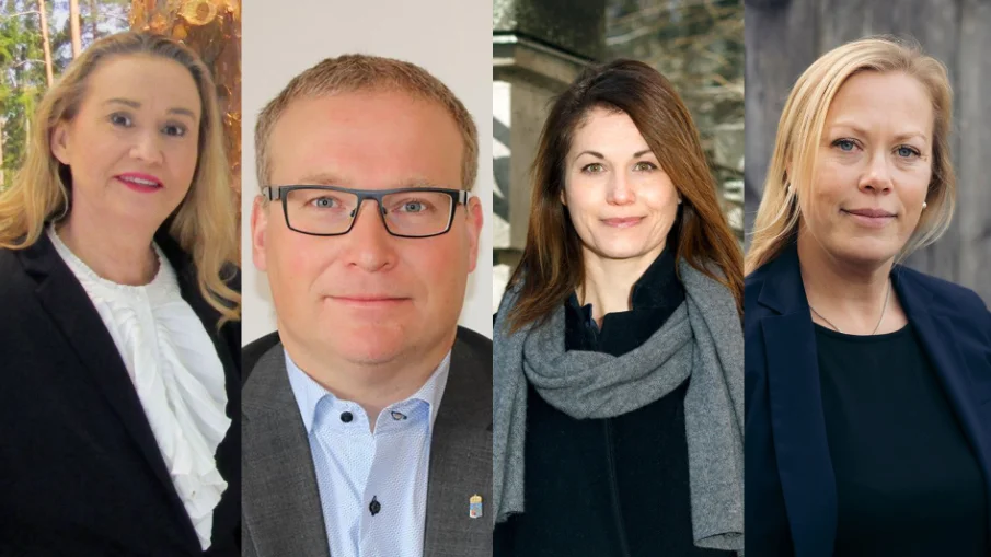 Föreningen Trästads operativa ledningsgrupp, fr v : Britt Inger Brisàdottir, Skellefteå kommun, Mikael Bergström, Länsstyrelsen Västerbotten, Jessica Becker, Trästad Sverige, och Olivia Thim, Växjö kommun.
