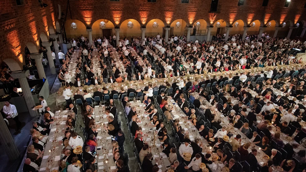 Nobelbanketten i Stadshuset i Stockholm 2019. Årets bankett är inställd på grund av pandemin. Arkivbild.