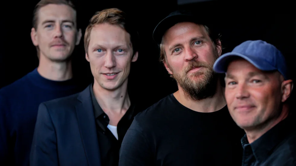 Skådespelarna Pål Sverre Hagen, Simon J. Berger, Tobias Santelmann och Jon Øigarden medverkar i tv-serien "Exit". Arkivbild.