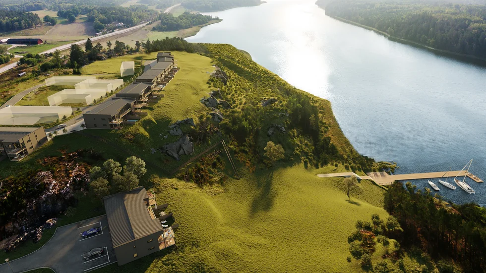 En översiktsbild över hur det kan komma att se ut vid nya bostadsområdet i Melbysund.