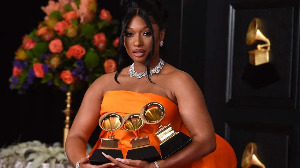 Rapparen Megan Thee Stallion blev historisk när hon kammade hem sina tre Grammy awards. Arkivbild.