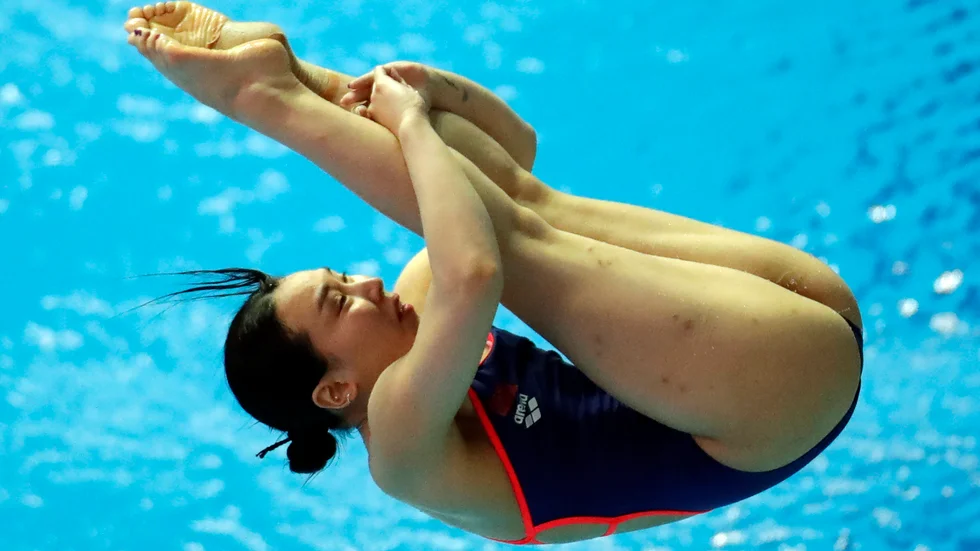 Suji Kim från Sydkorea under VM i simhopp 2019.
