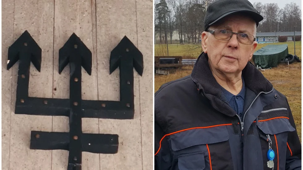 Högt upp på en vägg i templet i Söderfors hade någon placerat en treudd. Gunnar Thollander, ordförande i hembygdsföreningen, är upprörd: "Den har inget där att göra".
