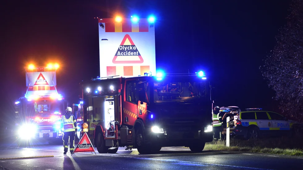 En kvinna i 25-årsåldern fördes till sjukhus för en kontroll efter en krock med flera vildsvin på riksväg 53.