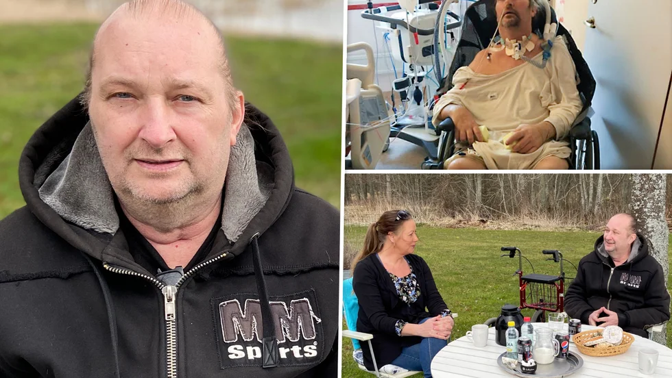 "Det har varit en tuff resa", säger Janne Eriksson. Nu kan han åter sitta ute i trädgården och fika med sin sambo Pia Westerberg.