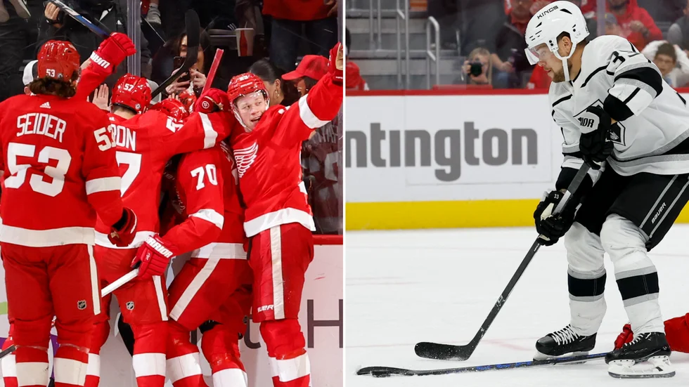 Oskar Sundqvist och Detroit jublar för sitt 4_4-mål efter Arvidssons miss. 