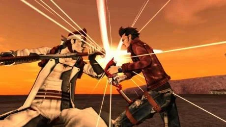 VIFTA ELLER DÖ. Striderna i No more heroes 2 bstår av frenetiskt viftande och tryckande med kontrollen.